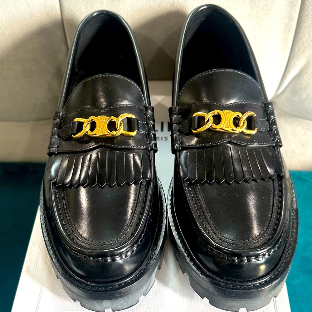 Gorgeous Celine Loafers w/dazzling gold hardware